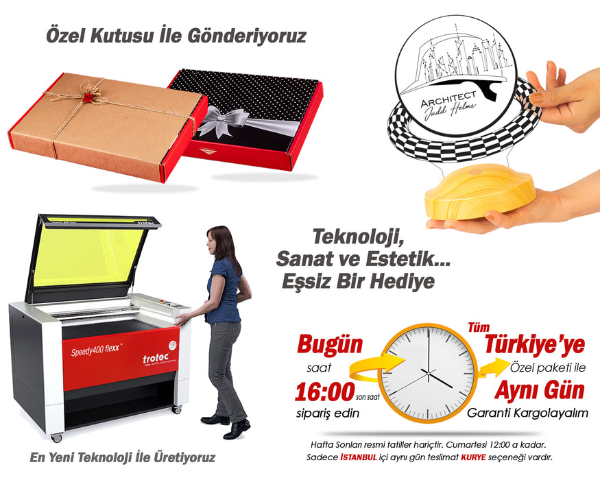 Baret Şekilli İsimli LED Lamba – Mimar ve Mühendislere Hediyelik