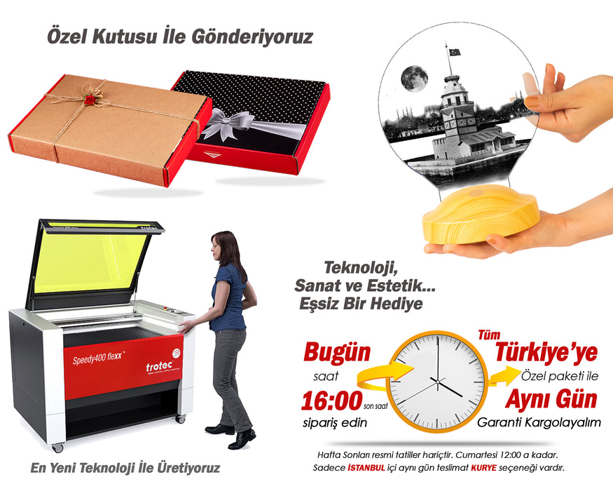 Kız Kulesi Tasarımlı, İsimli Kız Kulesi Hatırası, Sevgiliye Hediye, Doğum Günü Hediyesi, İstanbul Hatırası Led Lamba