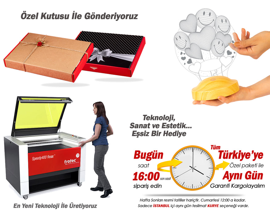 Babalar Günü Hediyesi Smiley Kalpler Babaya Hediye 3 Boyutlu Led Lamba