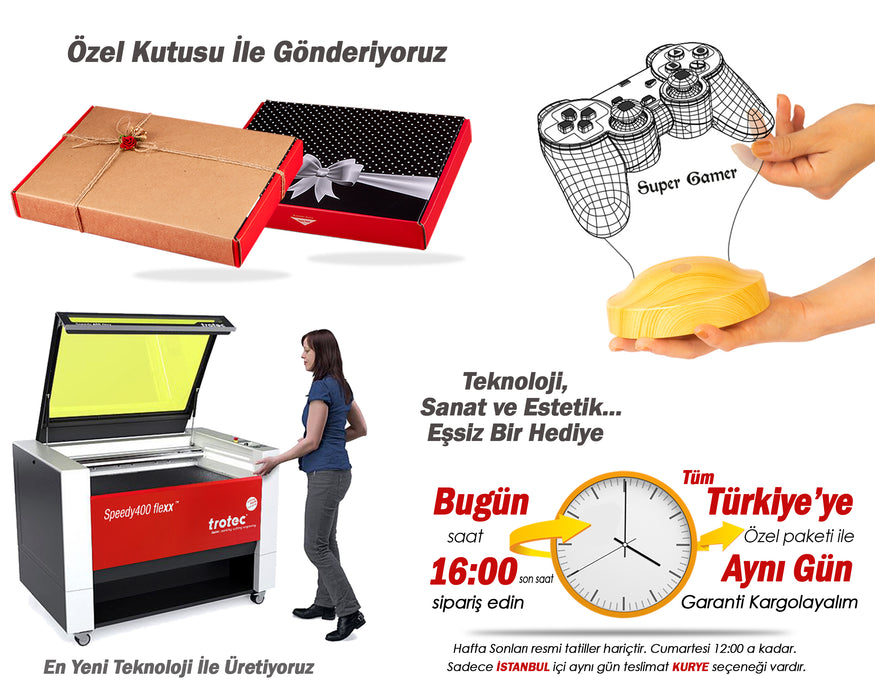 Joystick Tasarımlı Kişiye Özel 3D Gamer Lamba – Oyunculara Konsol Tasarımlı Hediye