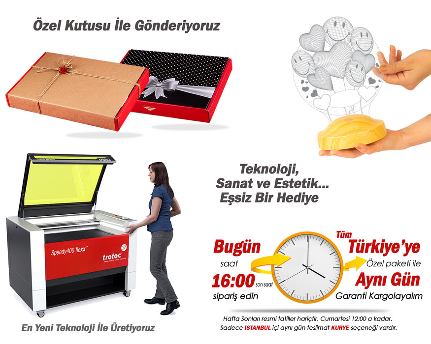 3D Smiley ve Kalpli LED Lamba – Sevgiliye Doğum Günü Hediyesi