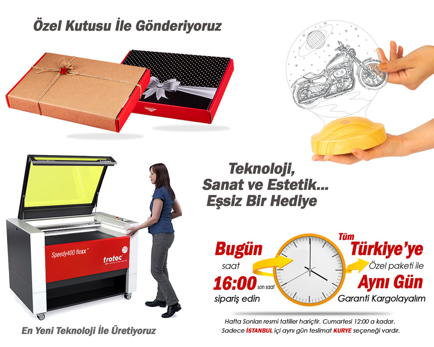 Babalar Günü Hediyesi, Süper Baba, Chopper Motorsiklet, Motor Hayranı Babaya Hediye 3 Boyutlu, 3D Led Lamba