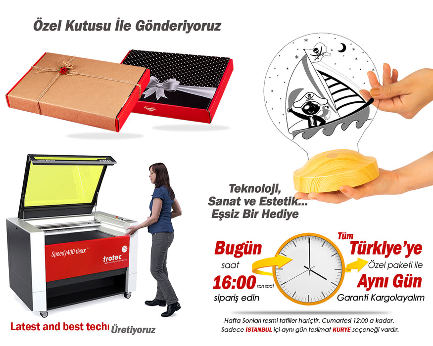 Korsan Temalı Erkek Çocuk Odası Hediyesi Led Lamba