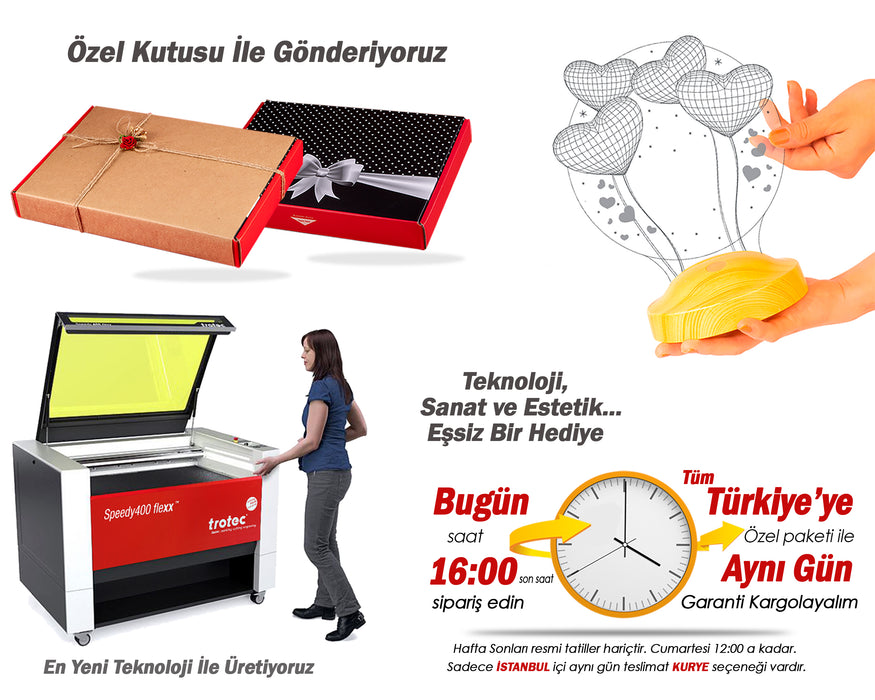 Öğretmenler Günü Hediyesi, Mezuniyet Hatıra Hediyesi, Öğretmene Hediye, Balon Kalpler, Kişiye Özel 3 Boyutlu Led Lamba