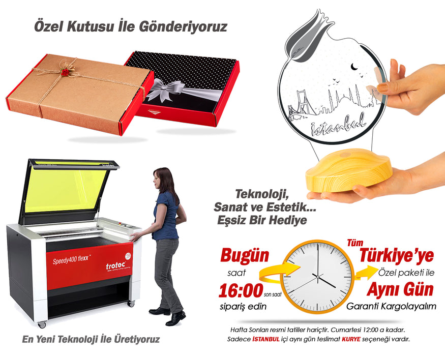 İstanbul Temalı, İstanbul Aşığına, İstanbul Hatırası Led Lamba, 3 Boyutlu Led Lamba