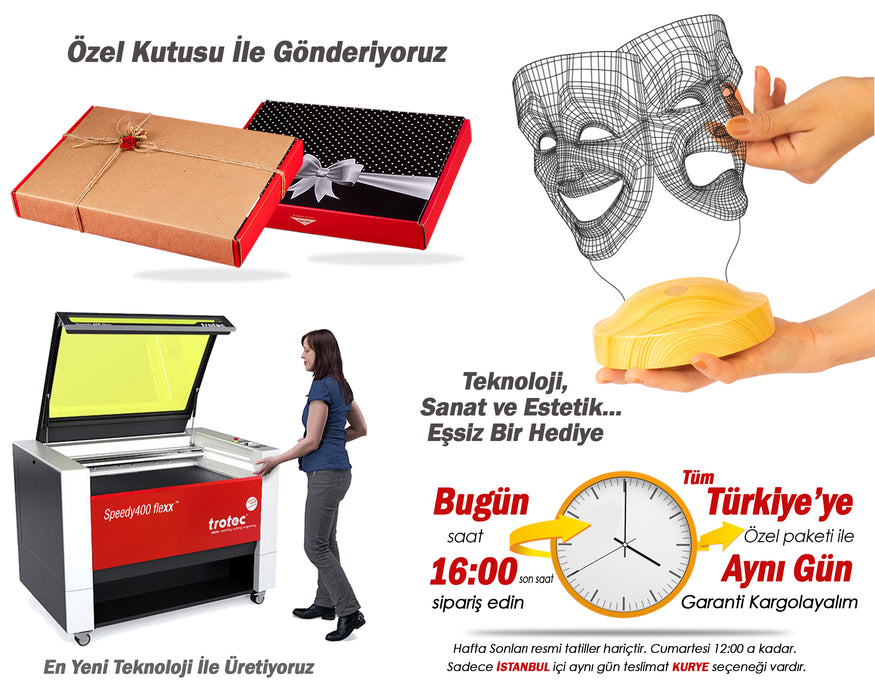 3 Boyutlu Maske, Tiyatro Sanatçısına Hediye Kişiye Özel Led Lamba