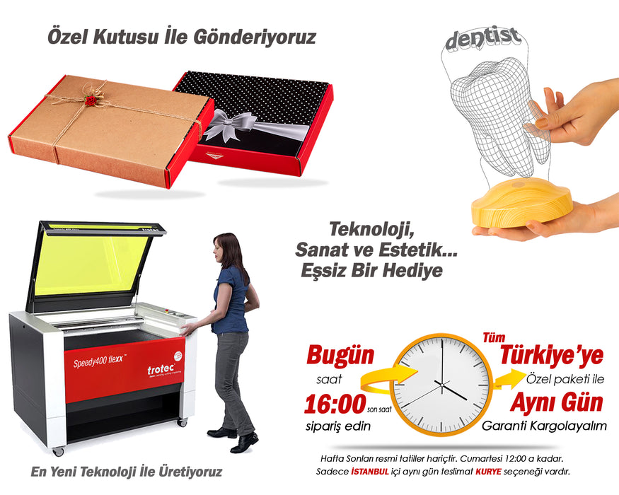 3D Diş Doktoru Figürlü LED Lamba – Kişiye Özel Diş Hekimi Hediyesi