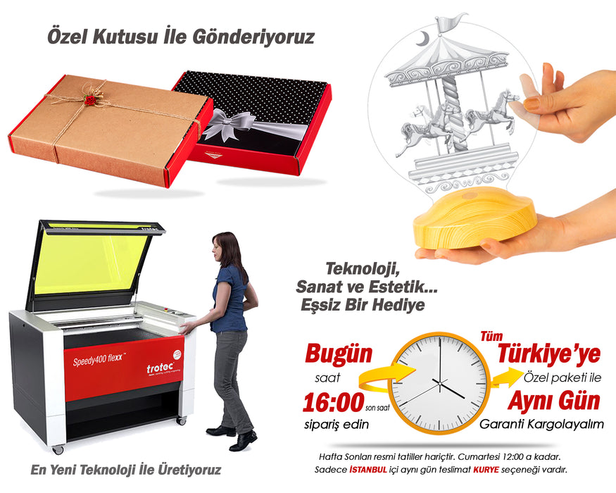 Atlıkarınca Led Lamba, İsimli Nostaljik Atlı Karınca Çocuk Odası Hediyesi Gece Lambası, Carousel Dekoratif Hediye Led Lamba