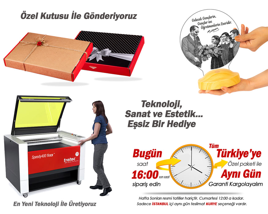 Başöğretmen Atatürk Temalı LED Lamba – Öğretmene Yazılabilir Sözlü 24 Kasım Hediyesi