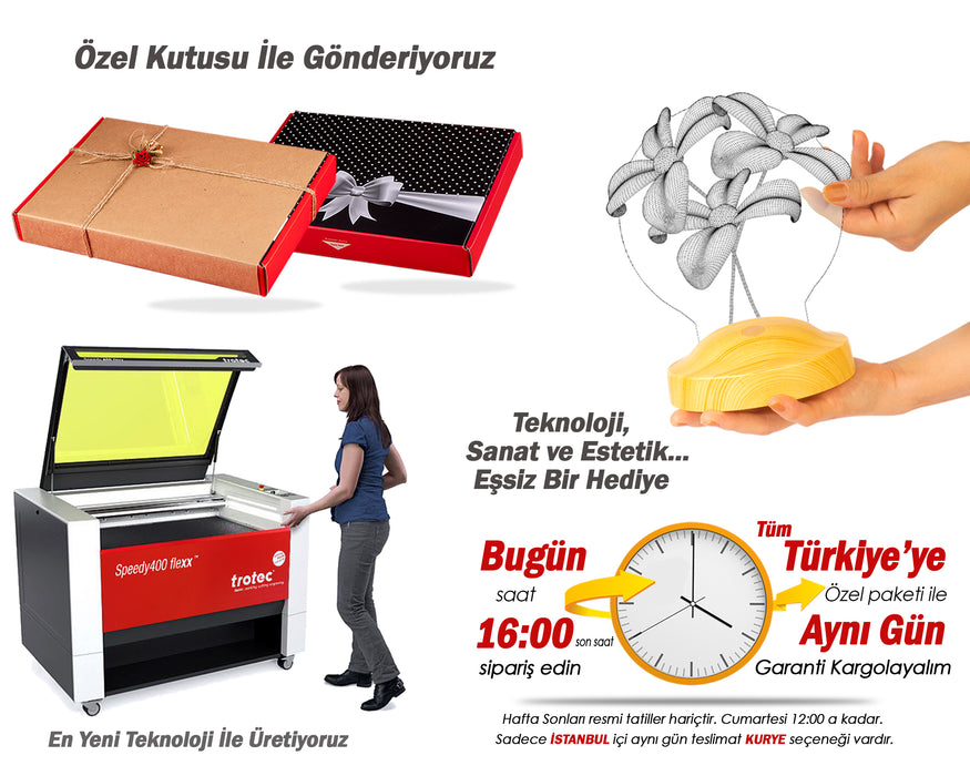 Yeni Yıl Hediyesi Çiçek Buketi Tasarımlı Kişiye Özel Led Lamba