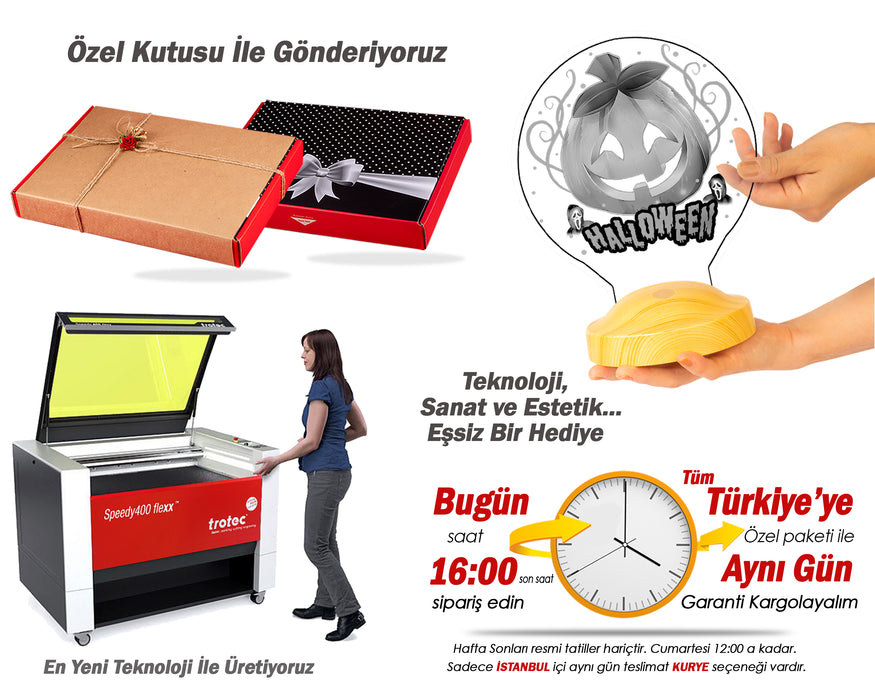 Halloween Cadılar Bayramı Hediyesi Kişiye Özel Led Lamba