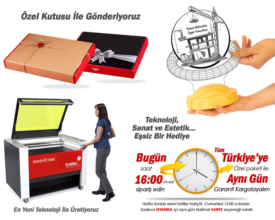 3D İnşaat Mühendisi Hediyesi 3 Boyutlu Led Lamba