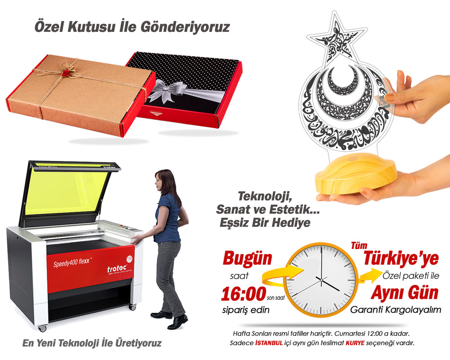 3 Boyutlu Ay Yıldız Hilal Led Lamba