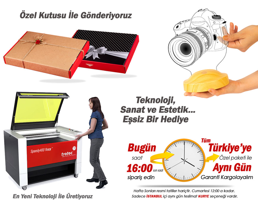 DSLR Kamera Figürlü 3D LED Lamba – Fotoğrafçılara ve Kameramanlara Özel Kişiye Özel Hediye