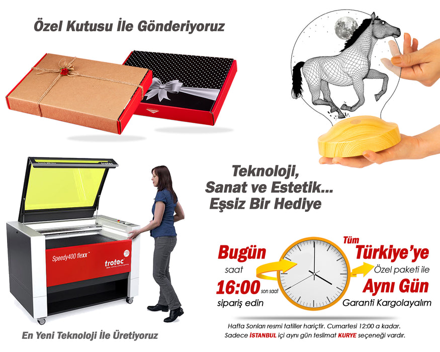 Koşan At Figürlü 3D LED Lamba – At Severlere Kişiye Özel Hediye