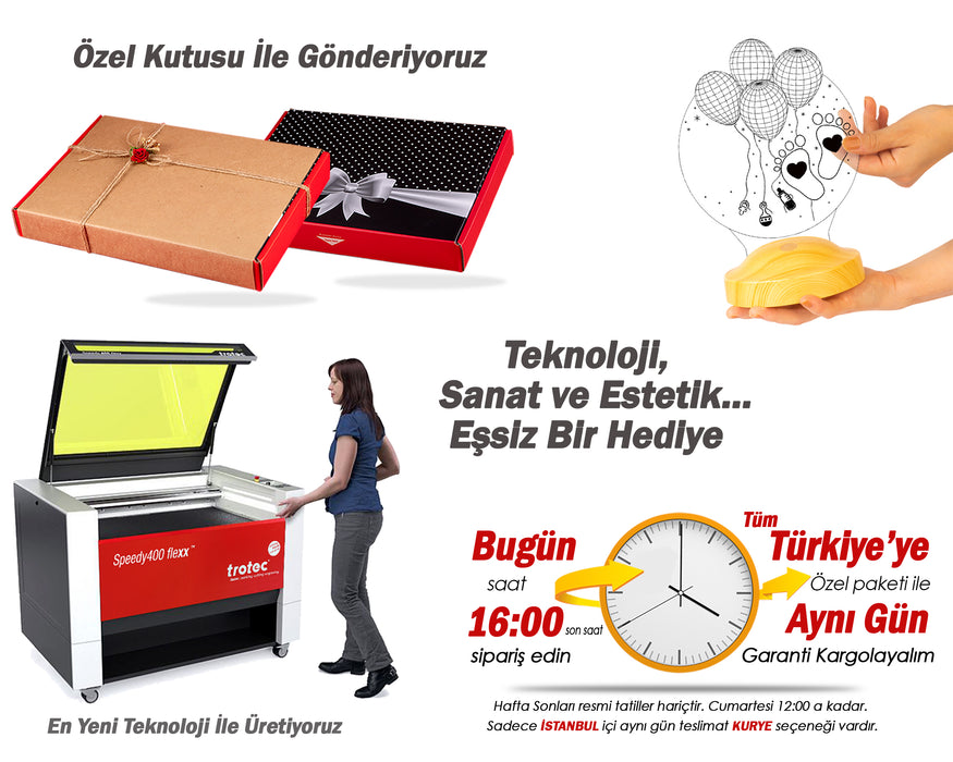 Hoş Geldin Bebek Hediyesi 3 Boyutlu Led Lamba, Bebek Görme Hediyesi, Yeni Doğan Bebek Hastane Hediyesi