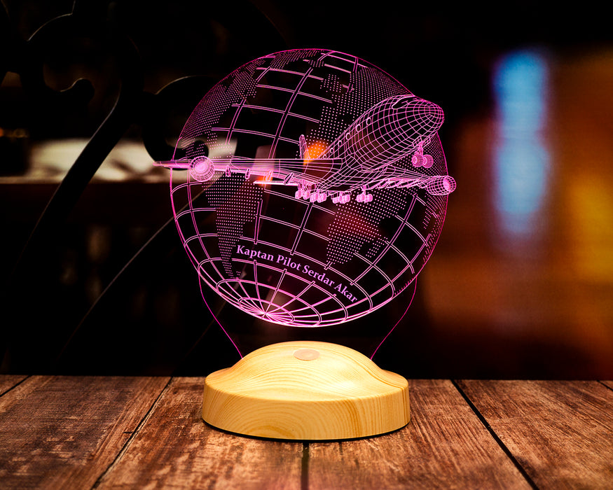 Yolcu Uçağı Tasarımlı Kişiye Özel 3D LED Lamba Pilotlara Hediye