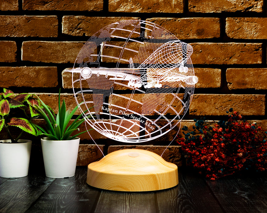Yolcu Uçağı Tasarımlı Kişiye Özel 3D LED Lamba Pilotlara Hediye