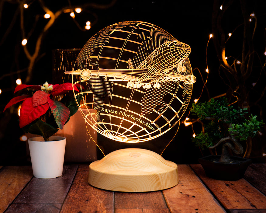 Yolcu Uçağı Tasarımlı Kişiye Özel 3D LED Lamba Pilotlara Hediye