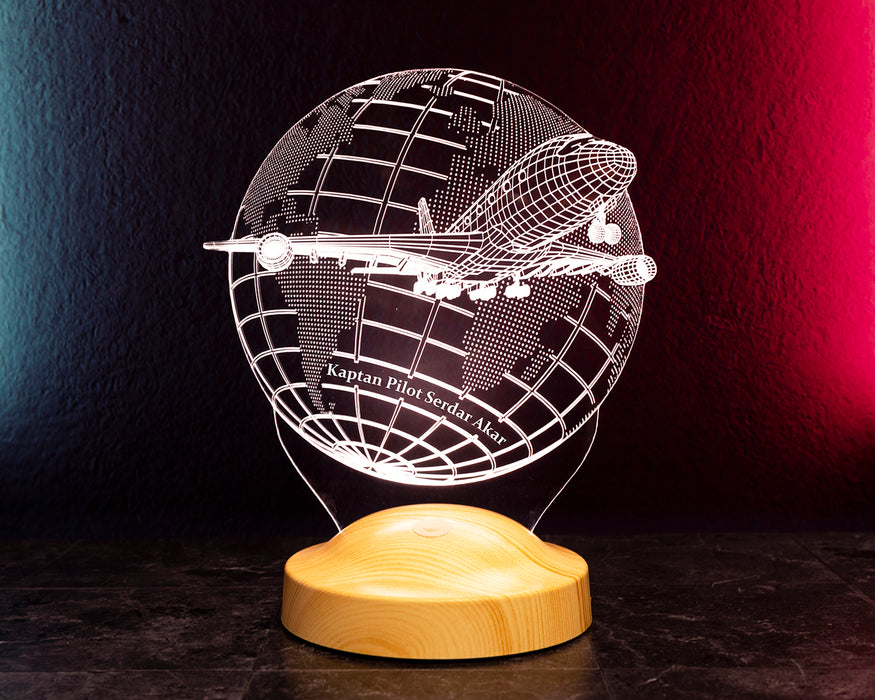 Yolcu Uçağı Tasarımlı Kişiye Özel 3D LED Lamba Pilotlara Hediye