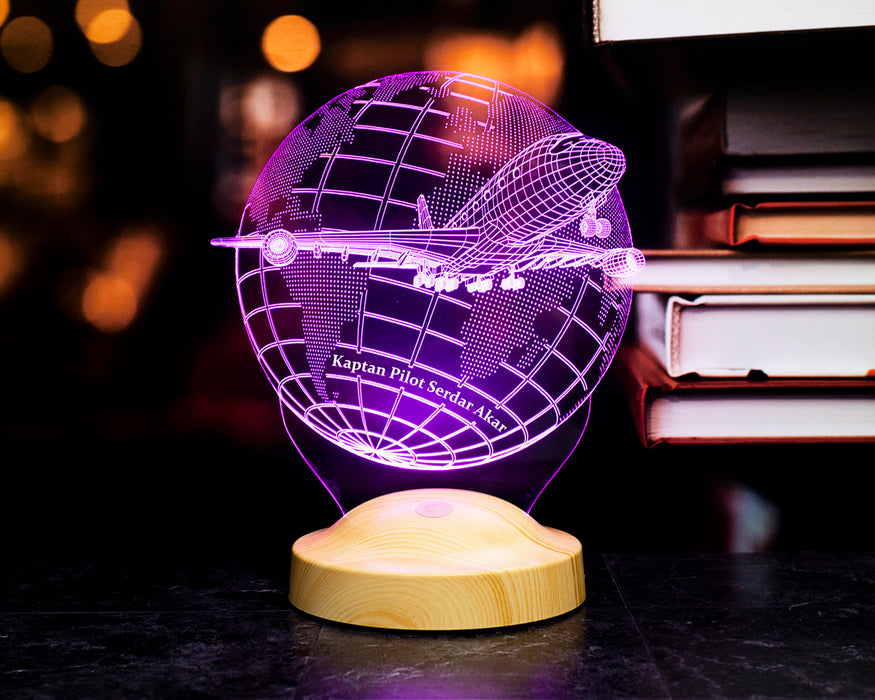 Yolcu Uçağı Tasarımlı Kişiye Özel 3D LED Lamba Pilotlara Hediye