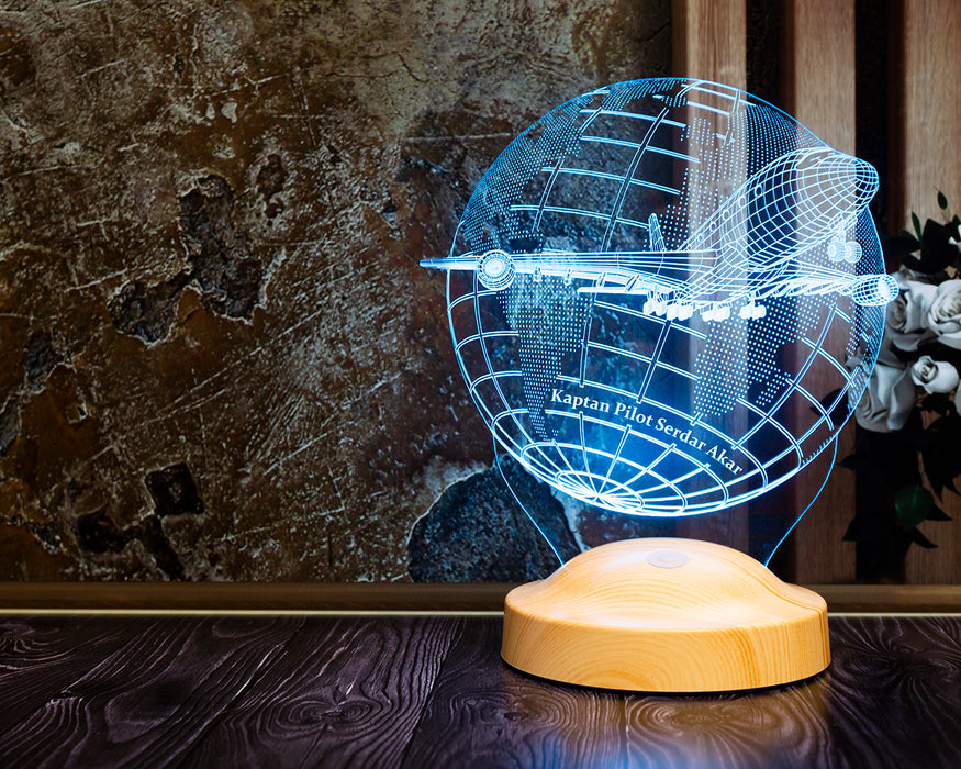 Yolcu Uçağı Tasarımlı Kişiye Özel 3D LED Lamba Pilotlara Hediye