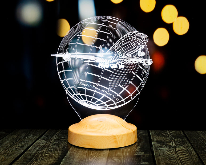 Yolcu Uçağı Tasarımlı Kişiye Özel 3D LED Lamba Pilotlara Hediye