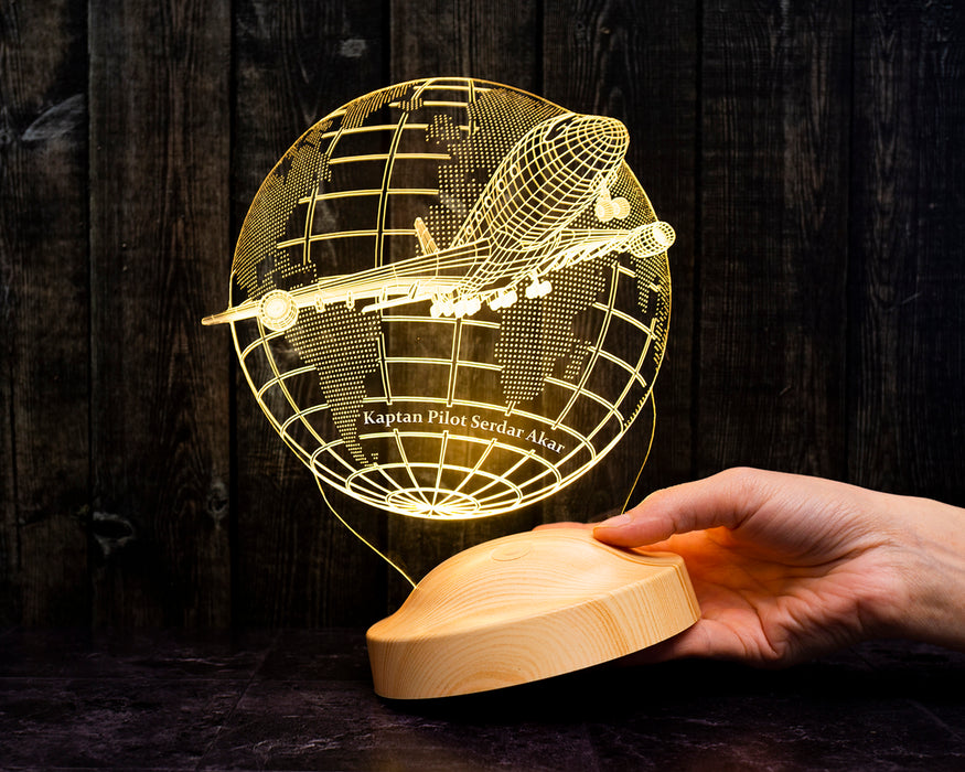 Yolcu Uçağı Tasarımlı Kişiye Özel 3D LED Lamba Pilotlara Hediye