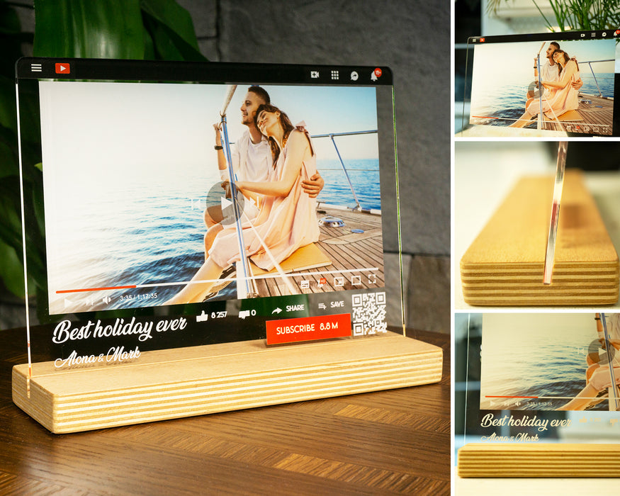 Youtube Video QR Kodlu Fotoğraf Eklenebilen Kişiye Özel UV baskılı Şeffaf Çerçeve