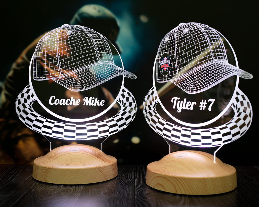 Şapka Tasarımlı Kişiye Özel Dekoratif Led Lamba, Beyzbol Şapkası Tasarımlı 3 Boyutlu Lamba, Güvenlik Hediyesi Şapka Şeklinde Gece Lambası