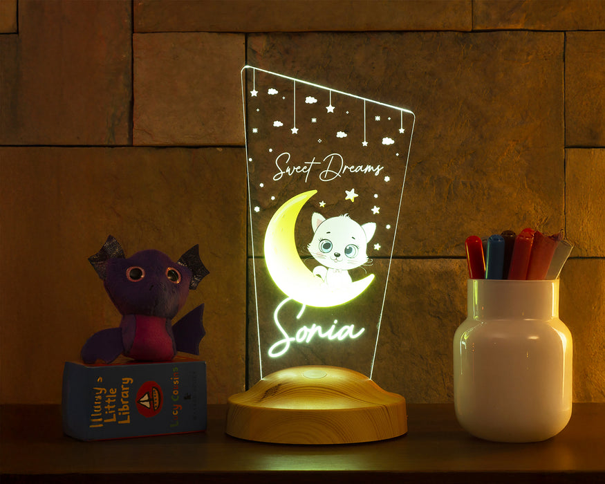 Kedili Hediye Çocuk Odası Aydınlatma Kız Bebek Gece Lambası, Kız Çocuk İçin Kişiselleştirilmiş Başucu Lambası, Sevimli Kedi Lambası, Kişiye Özel Oda Dekoru