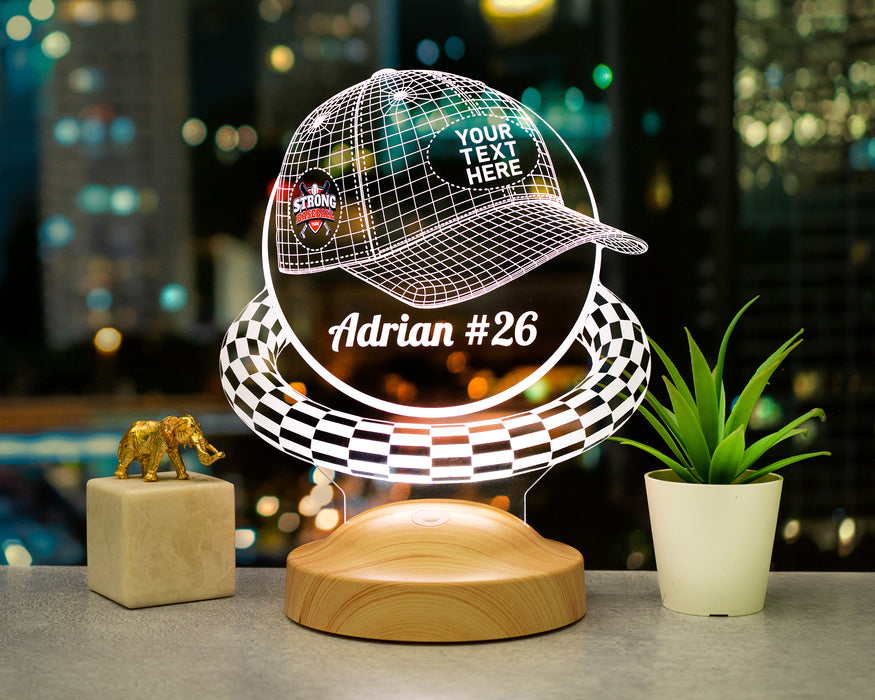 Şapka Tasarımlı Kişiye Özel Dekoratif Led Lamba, Beyzbol Şapkası Tasarımlı 3 Boyutlu Lamba, Güvenlik Hediyesi Şapka Şeklinde Gece Lambası