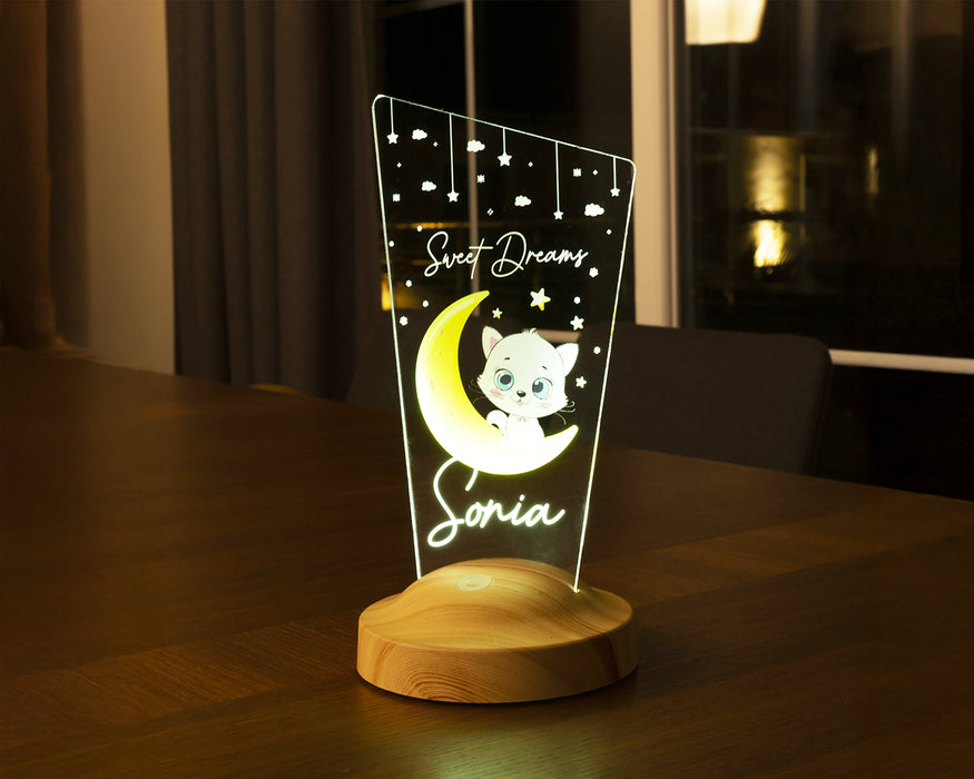 Kedili Hediye Çocuk Odası Aydınlatma Kız Bebek Gece Lambası, Kız Çocuk İçin Kişiselleştirilmiş Başucu Lambası, Sevimli Kedi Lambası, Kişiye Özel Oda Dekoru
