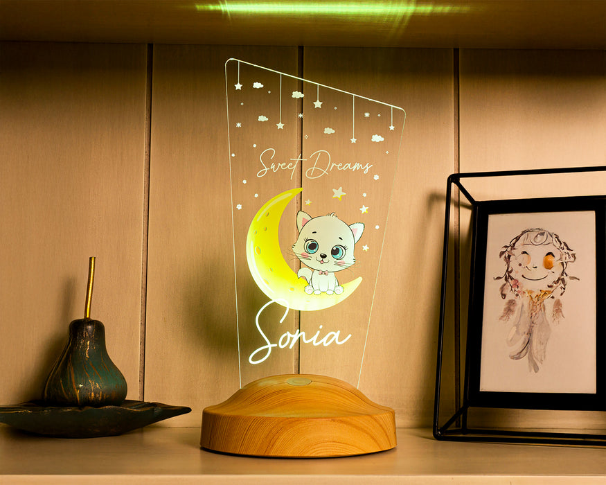 Kedili Hediye Çocuk Odası Aydınlatma Kız Bebek Gece Lambası, Kız Çocuk İçin Kişiselleştirilmiş Başucu Lambası, Sevimli Kedi Lambası, Kişiye Özel Oda Dekoru
