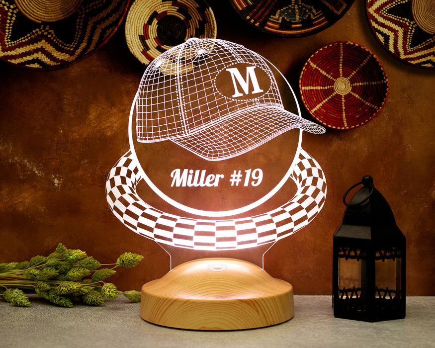 Şapka Tasarımlı Kişiye Özel Dekoratif Led Lamba, Beyzbol Şapkası Tasarımlı 3 Boyutlu Lamba, Güvenlik Hediyesi Şapka Şeklinde Gece Lambası