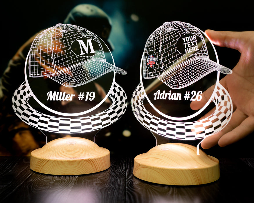 Şapka Tasarımlı Kişiye Özel Dekoratif Led Lamba, Beyzbol Şapkası Tasarımlı 3 Boyutlu Lamba, Güvenlik Hediyesi Şapka Şeklinde Gece Lambası