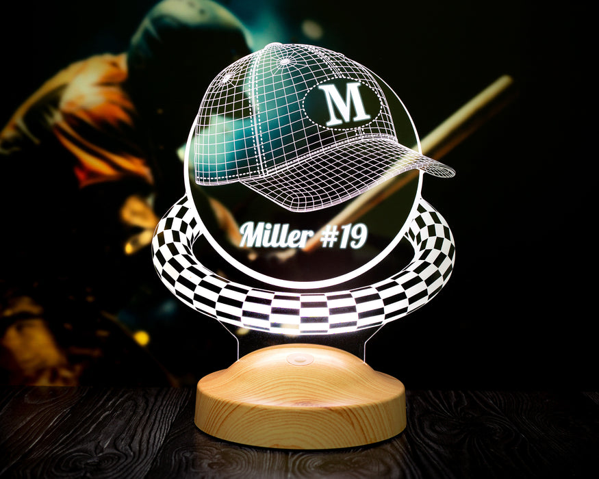 Şapka Tasarımlı Kişiye Özel Dekoratif Led Lamba, Beyzbol Şapkası Tasarımlı 3 Boyutlu Lamba, Güvenlik Hediyesi Şapka Şeklinde Gece Lambası
