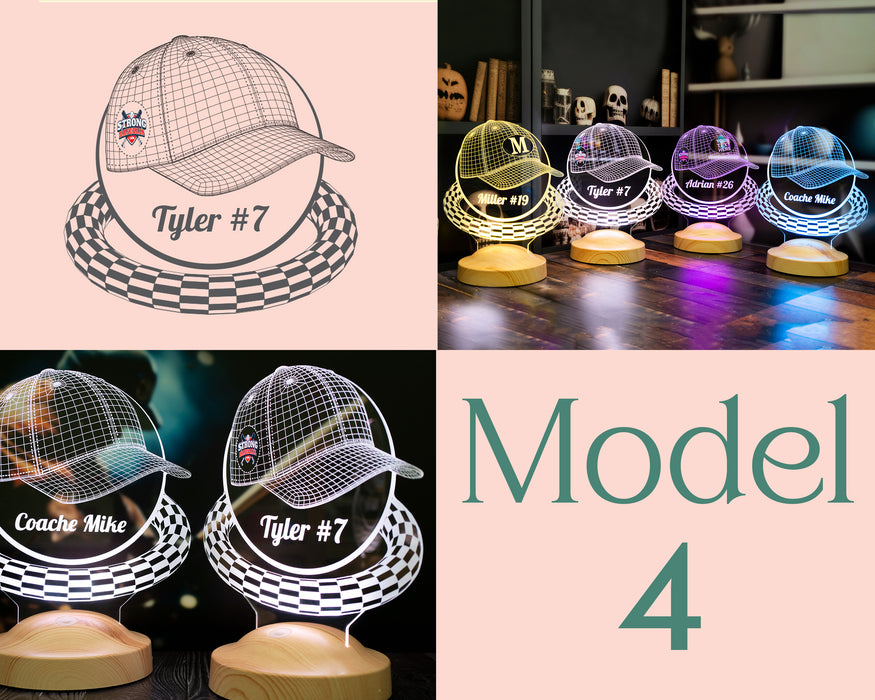 Şapka Tasarımlı Kişiye Özel Dekoratif Led Lamba, Beyzbol Şapkası Tasarımlı 3 Boyutlu Lamba, Güvenlik Hediyesi Şapka Şeklinde Gece Lambası