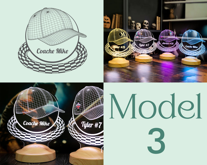 Şapka Tasarımlı Kişiye Özel Dekoratif Led Lamba, Beyzbol Şapkası Tasarımlı 3 Boyutlu Lamba, Güvenlik Hediyesi Şapka Şeklinde Gece Lambası