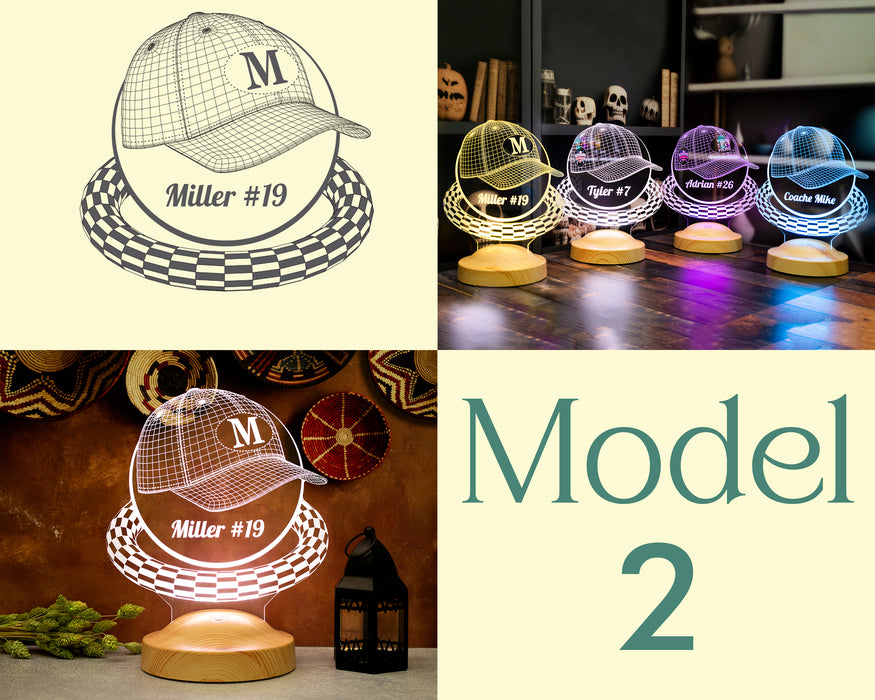 Şapka Tasarımlı Kişiye Özel Dekoratif Led Lamba, Beyzbol Şapkası Tasarımlı 3 Boyutlu Lamba, Güvenlik Hediyesi Şapka Şeklinde Gece Lambası