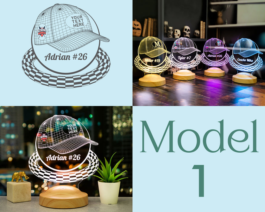 Şapka Tasarımlı Kişiye Özel Dekoratif Led Lamba, Beyzbol Şapkası Tasarımlı 3 Boyutlu Lamba, Güvenlik Hediyesi Şapka Şeklinde Gece Lambası