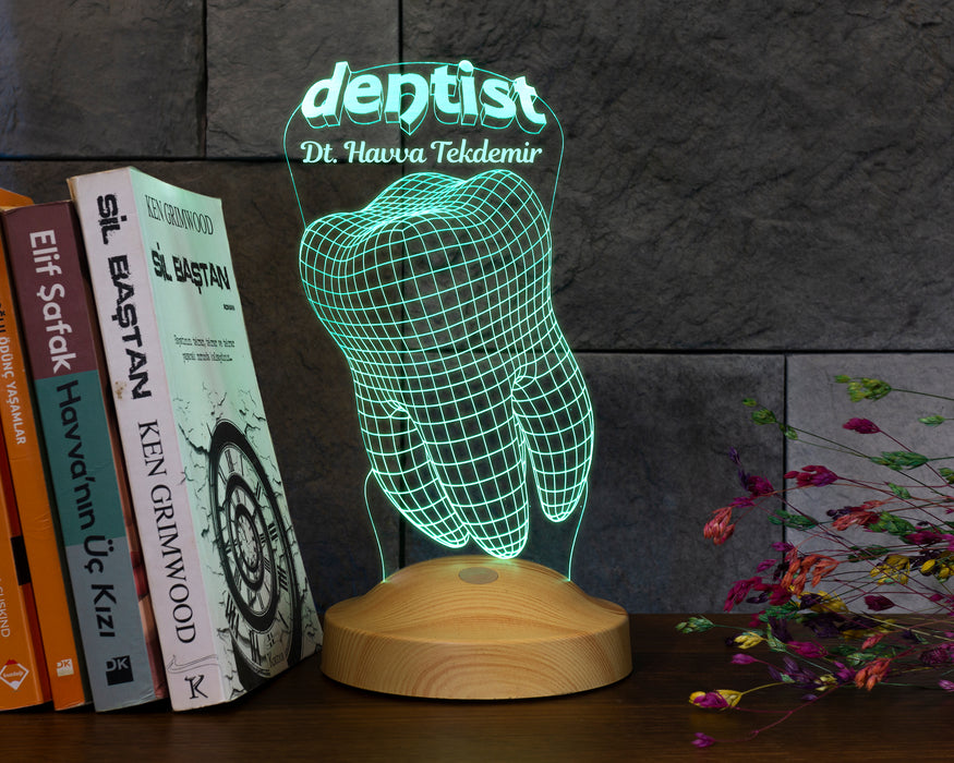 3D Diş Doktoru Figürlü LED Lamba – Kişiye Özel Diş Hekimi Hediyesi
