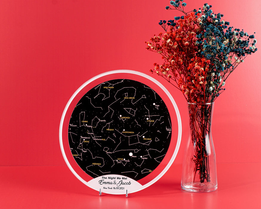 Kişiye Özel Gökyüzü Yıldız Haritası Pleksi, Yıldız Haritası Tablo, Şeffaf Tablo, Oval Çerçeve, Kişiye özel Hediye, (Metal ayaklı)