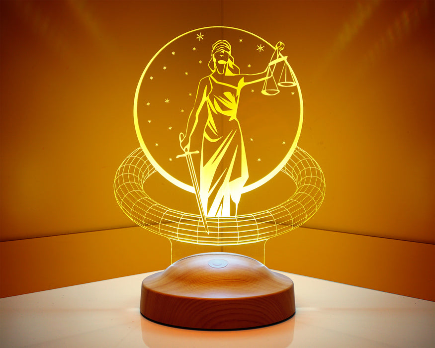 Avukata Özel Terazili 3D LED Lamba – İsim Yazılabilir Adalet Sembolü Avukat - Hakim - Savcı Hediyesi
