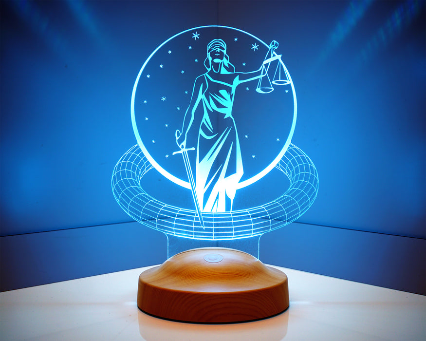 Avukata Özel Terazili 3D LED Lamba – İsim Yazılabilir Adalet Sembolü Avukat - Hakim - Savcı Hediyesi