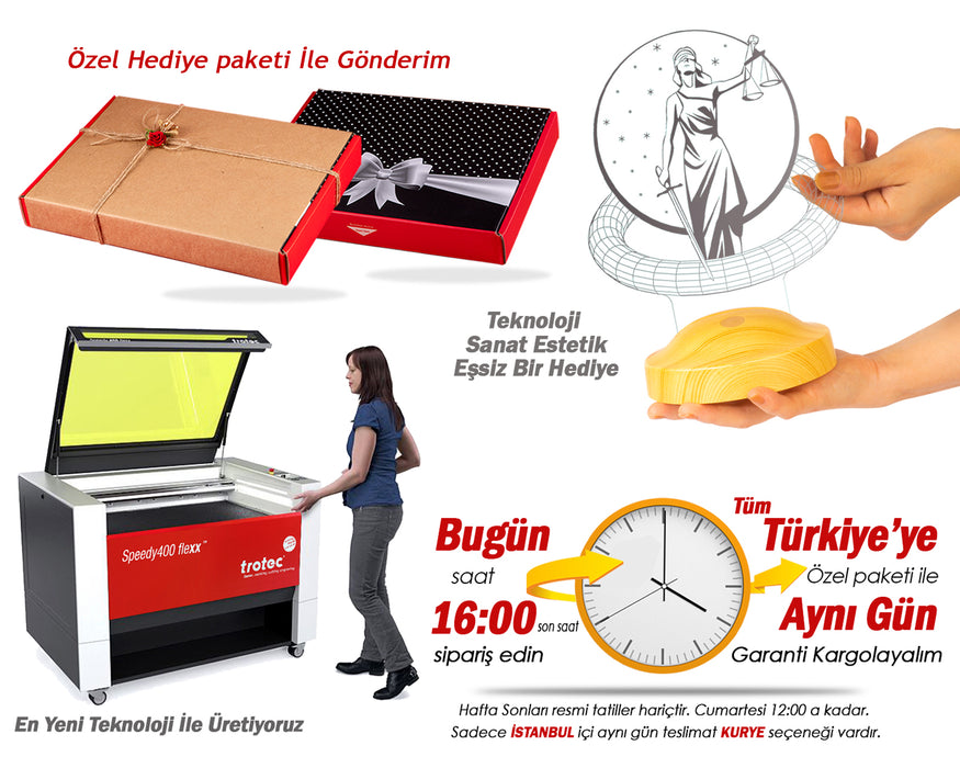 Avukata Özel Terazili 3D LED Lamba – İsim Yazılabilir Adalet Sembolü Avukat - Hakim - Savcı Hediyesi