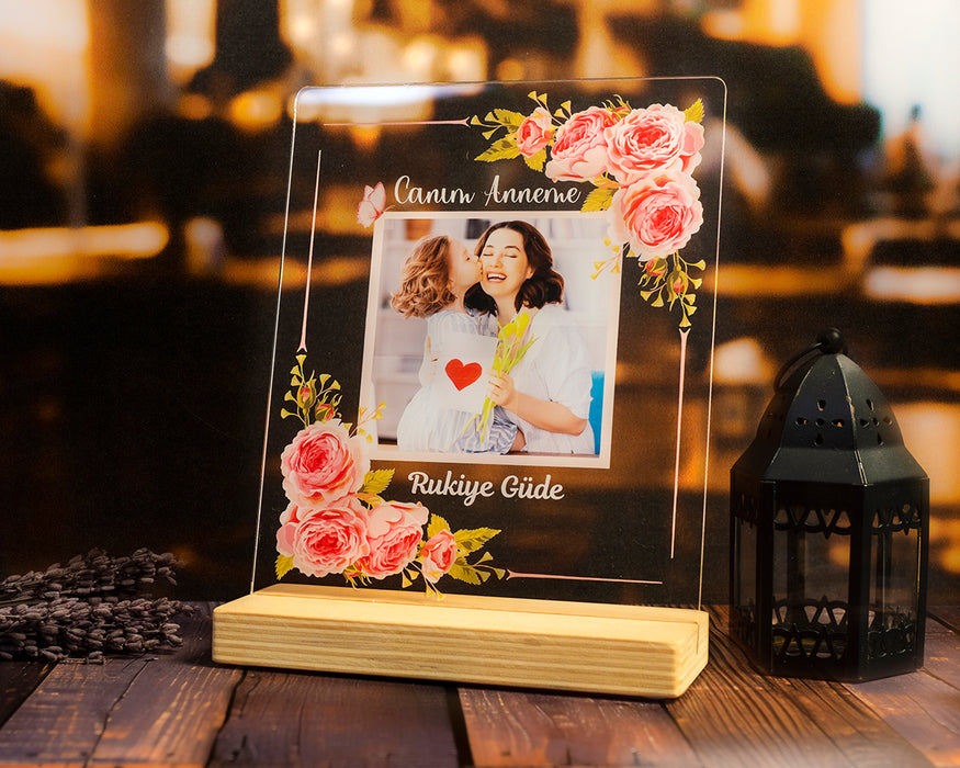Ahşap Tabanlı Fotoğraflı Çerçeve – Anneye Özel Hediye