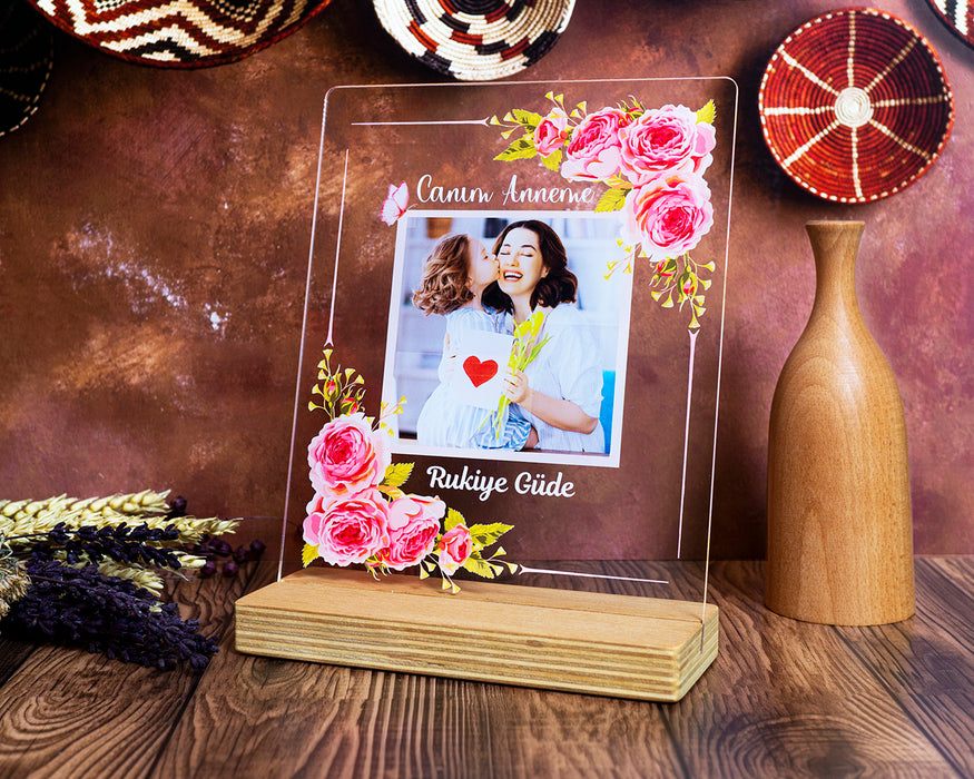 Ahşap Tabanlı Fotoğraflı Çerçeve – Anneye Özel Hediye