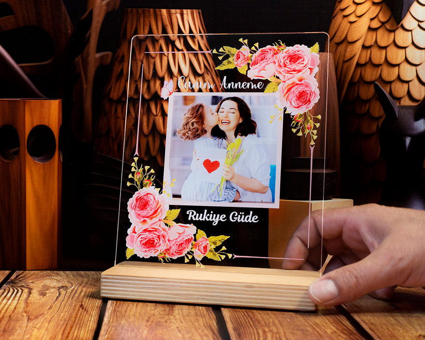 Ahşap Tabanlı Fotoğraflı Çerçeve – Anneye Özel Hediye