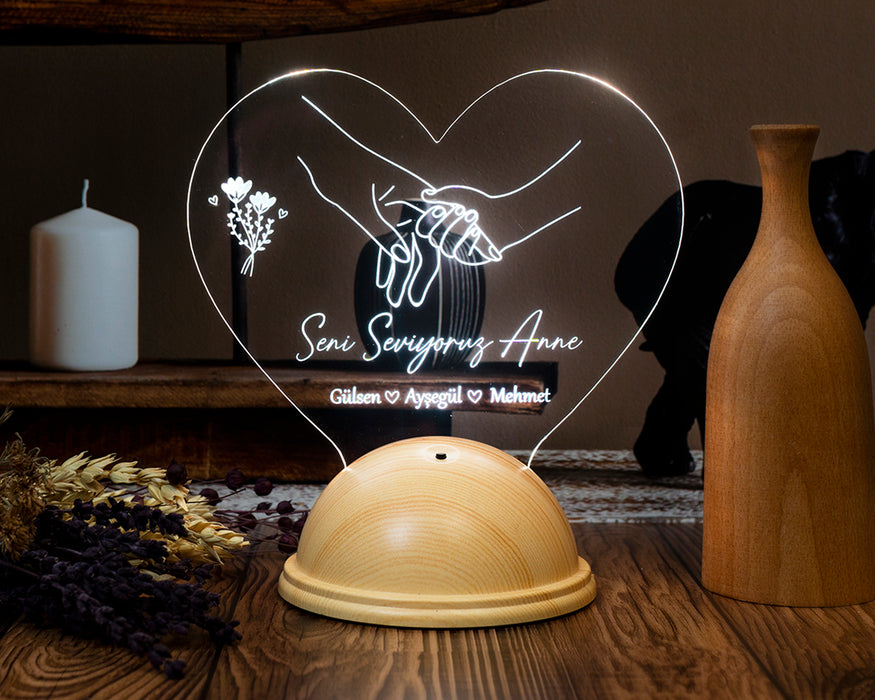 Anne Çocuk Eli LED Lamba – İsimli Anneler Günü Hediyesi